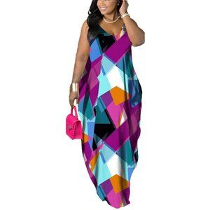 Women's Plus Size Sleeveless Maxi Dress Tie Dye Pockets Summer Loungewear
